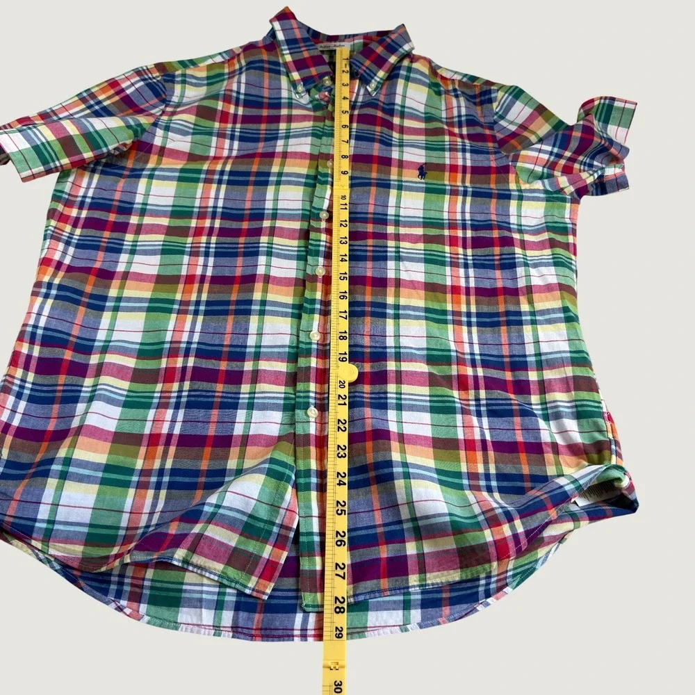 Polo Ralph Lauren Mens Large Madras Plaid Short Sleeve Button Down Shirt Multi